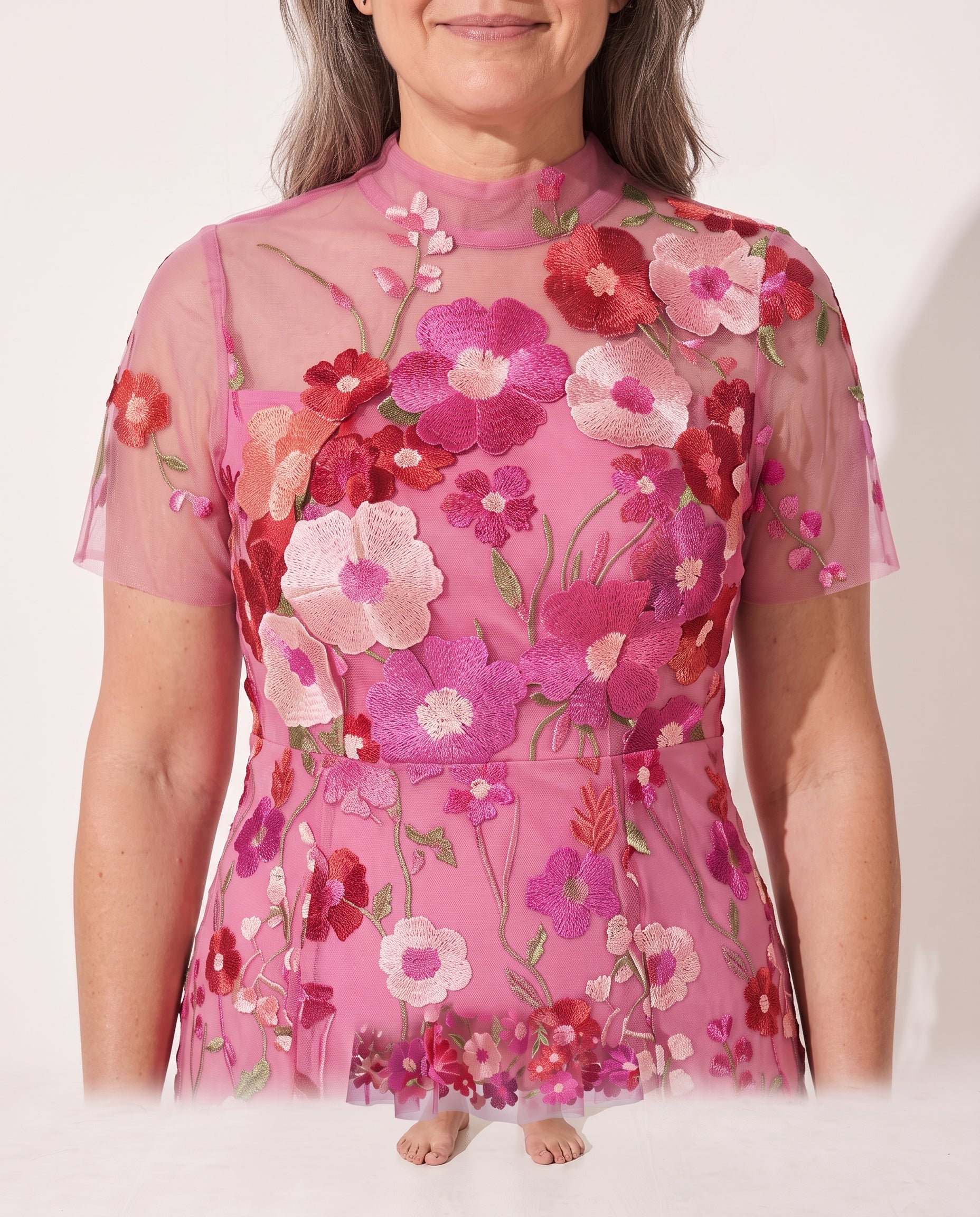 Agathe | Floral Appliqué Autumn Wedding Guest Dresses Midi — detail