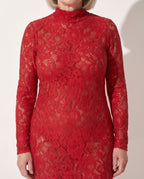 Floriane | Sheer Lace Turtleneck Bodycon Evening Dress — detail