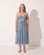 Pascale | Elegant Midi Dresses For Women Wedding Guest Occasion — Dusty Blue