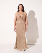 Ingrid | Sequin Halter Maxi Dress For Evening Occasions — Gold