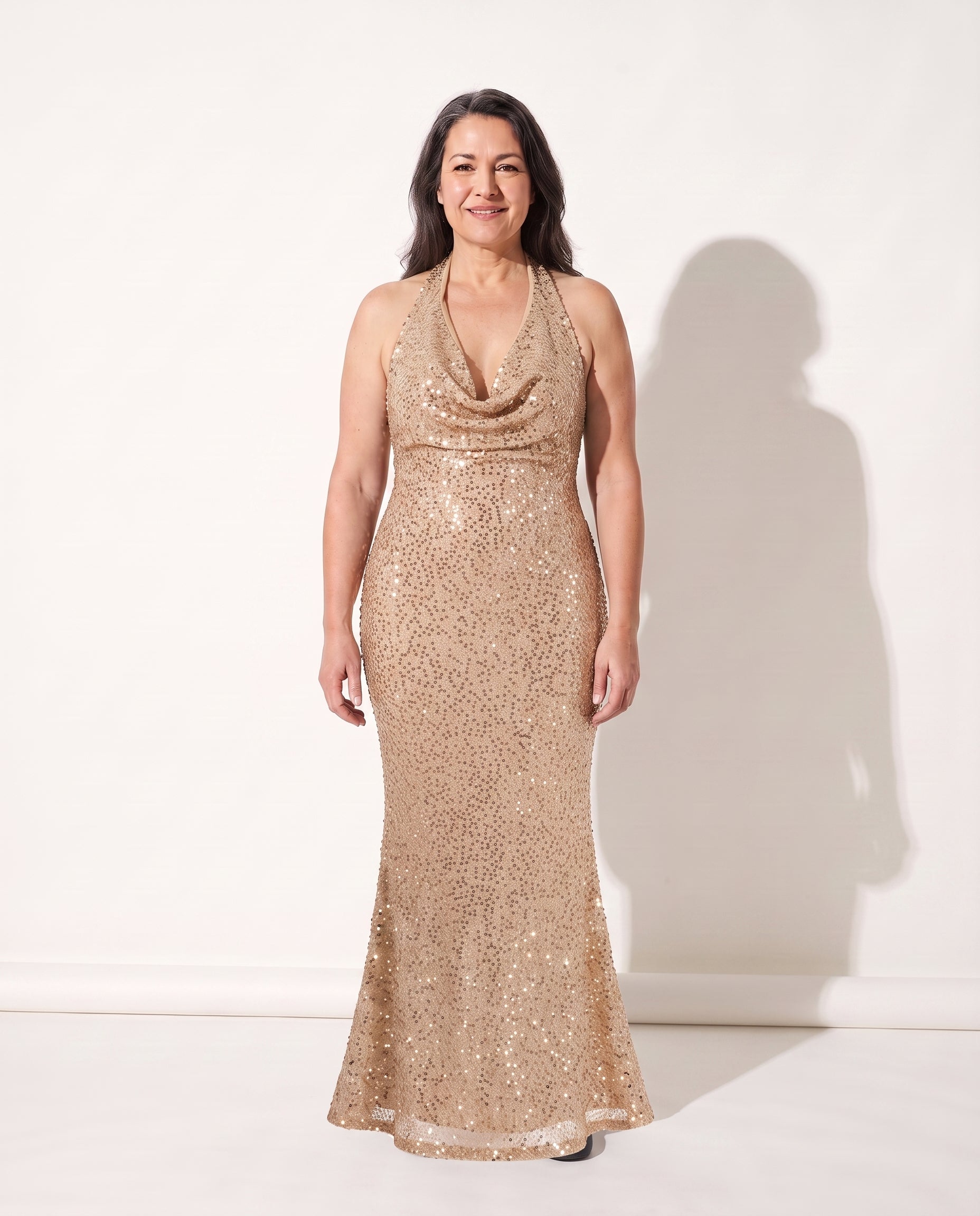 Ingrid | Sequin Halter Maxi Dress For Evening Occasions — Gold