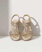 Maelys | Boho Embellished Wedding Shoes Strappy Flat Sandals — Golden