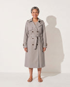 Persephone | Womens Leather Trench Coat Longline Belted — Gray