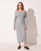 Celeste | Off Shoulder Knitted Maxi Dress Evening Occasion — Gray