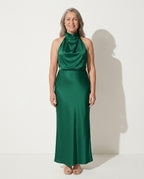 Daphne | Cinderella Cowl Neck Slip Wedding Dress Midi — Green