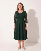 Maelys | Long Sleeve Lace A-Line Wedding Guest Midi Dresses — Green