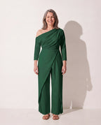 Arabella | One Shoulder Wide Leg Jumpsuit Evening Occasion — Green
