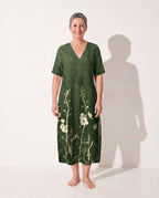 Theodora | Floral Long Sleeve Midi Dress for Garden Parties — Green