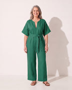 Ingrid | Strapless Wide Leg Linen Jumpsuit Summer Casual — Green