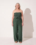 Dominique | Strapless Wide Leg Linen Jumpsuit Women Holiday — Green