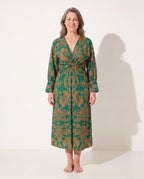 Helena | Long Sleeve Wrap Dress Midi Print Wedding Guest — Green