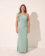 Verena | Wedding Guest Dresses With Sleeves Ruffle One Shoulder — Green