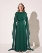 Xanthe | Draped Cape Evening Maxi Dresses For Special Occasions — Green