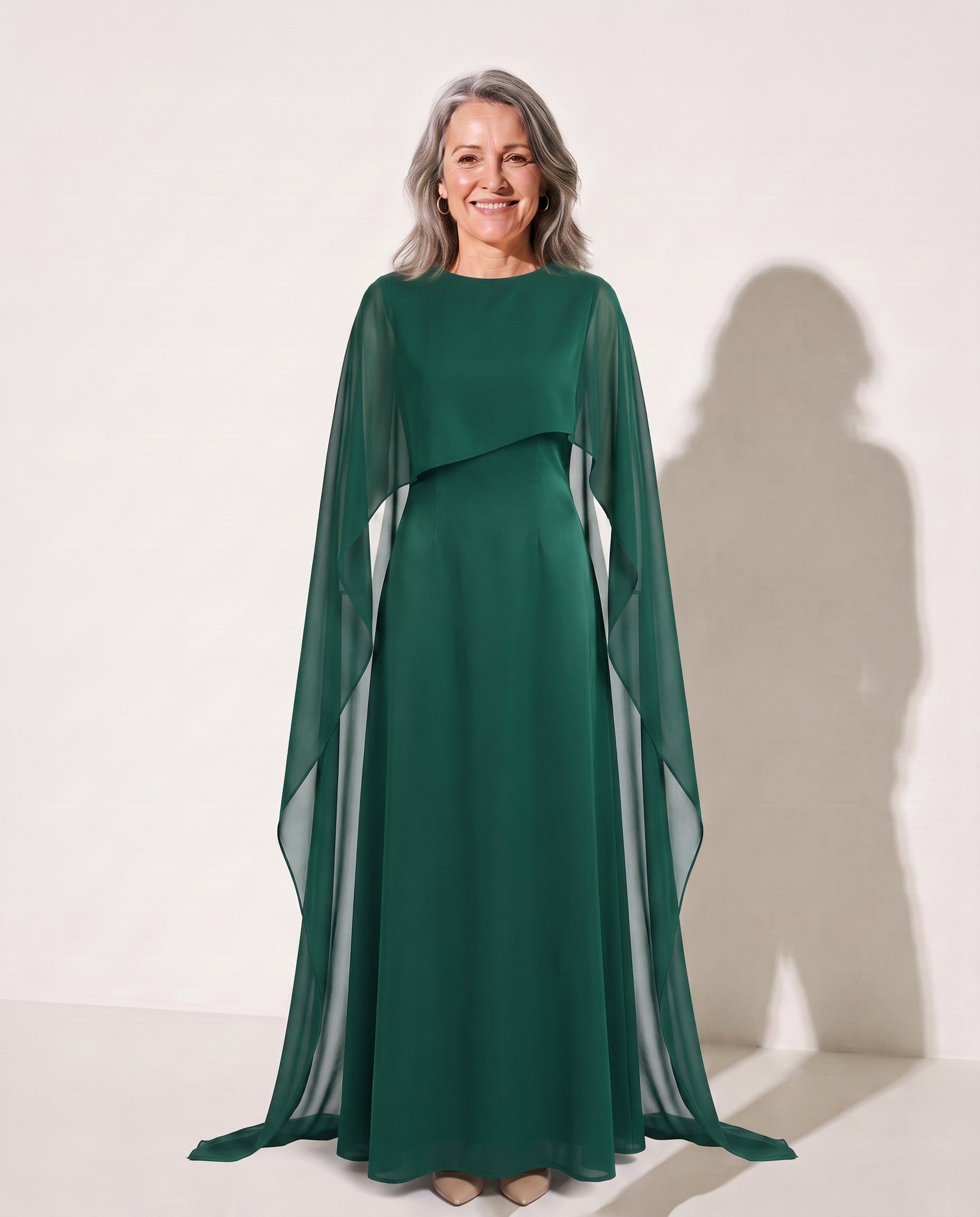 Xanthe | Draped Cape Evening Maxi Dresses For Special Occasions — Green