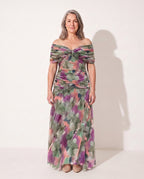 Apolline | Bebe Off Shoulder Ruched Evening Dresses — Green and Purple