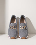Esmee | Women Heeled Loafers With Gold Detail For Work & Smart Casual — Grey