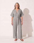 Ingrid | Strapless Wide Leg Linen Jumpsuit Summer Casual — Grey