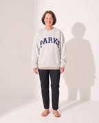 Vivienne | Women Varsity Jacket Oversized Fleece Hoodie — Grey with Navy Letters