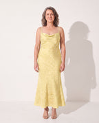 Lucienne | Floral Jacquard Cowl Neck Evening Maxi Dresses — Lemon