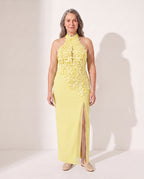 Henriette | Formal Dresses For Women Halter Floral Maxi — Lemon