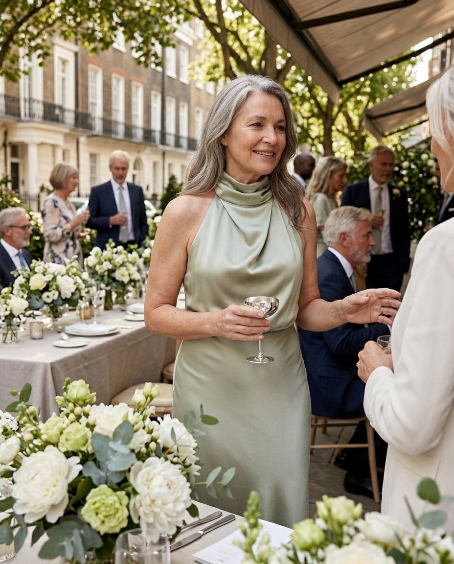 Daphne | Cinderella Cowl Neck Slip Wedding Dress Midi — lifestyle