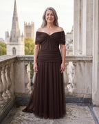 Apolline | Bebe Off Shoulder Ruched Evening Dresses — lifestyle