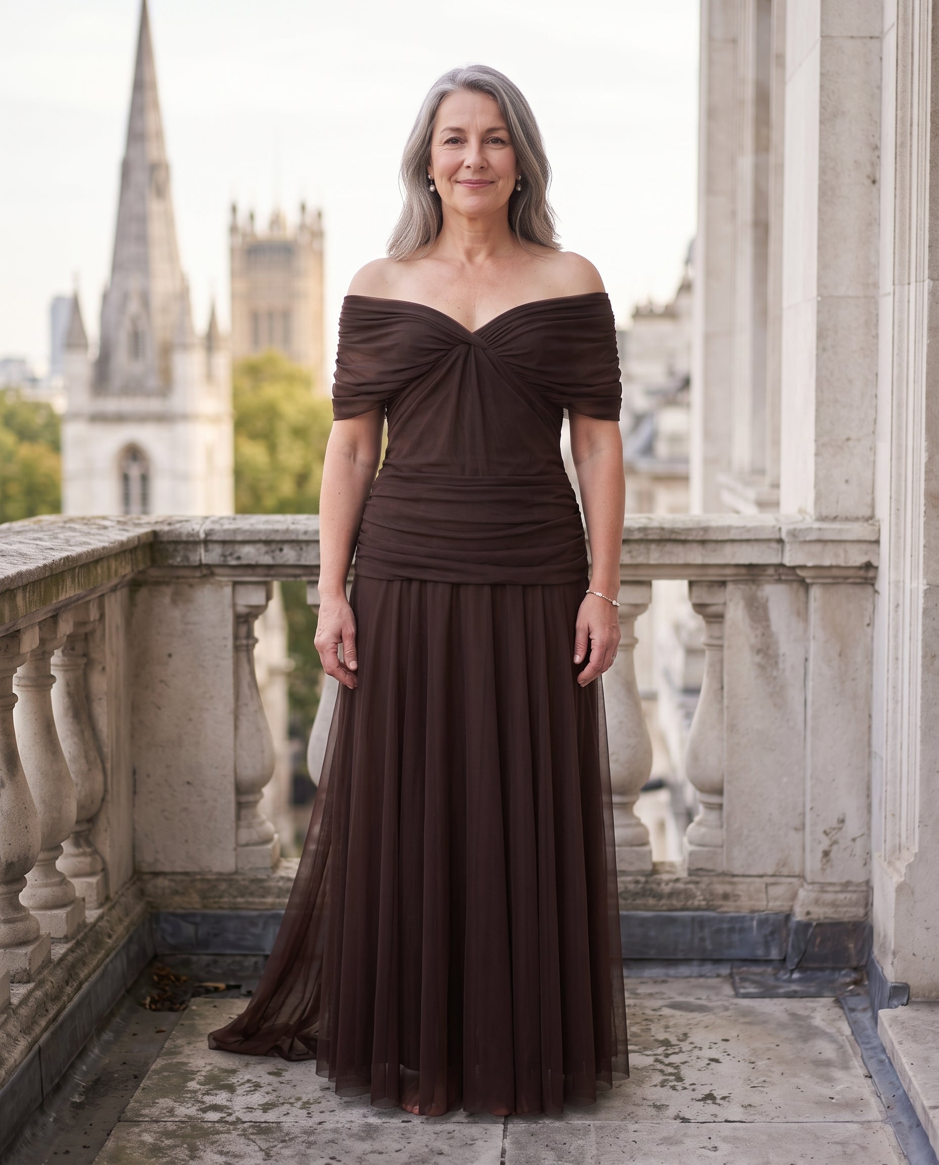 Apolline | Bebe Off Shoulder Ruched Evening Dresses — lifestyle