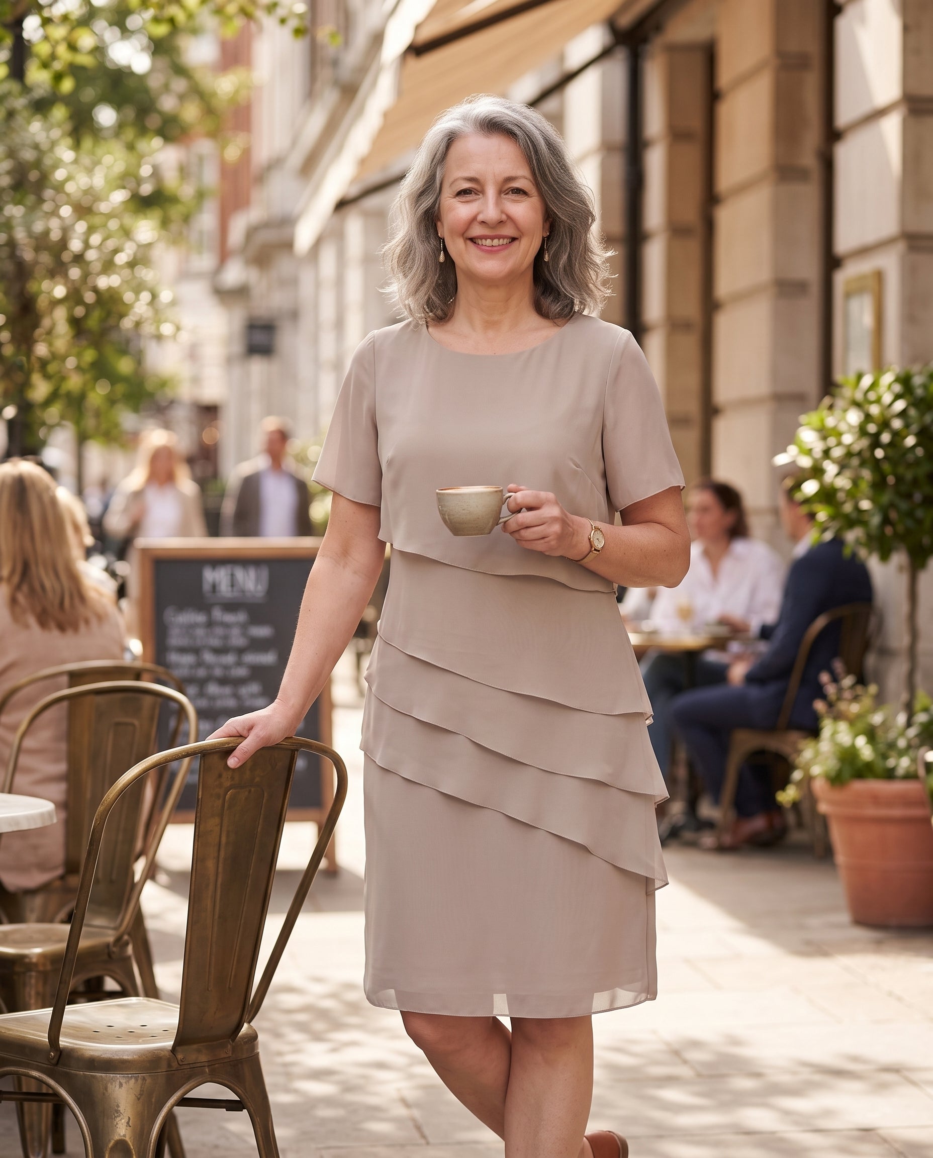 Hermione | Long Sleeve Tiered Chiffon Midi Dress For Occasions — lifestyle