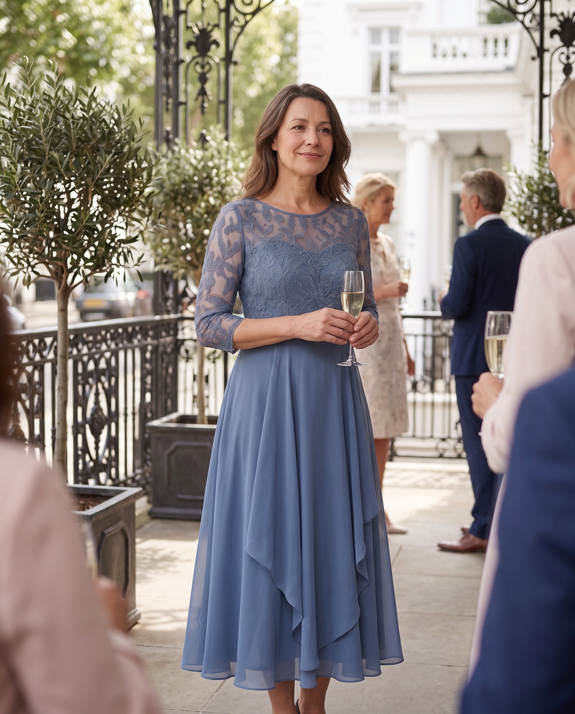 Eloise | Embroidered Lace Midi Wedding Guest Dress — lifestyle