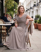 Georgiana | Long Sleeve Wedding Guest Dresses Cowl Neck Ruched Maxi — lifestyle