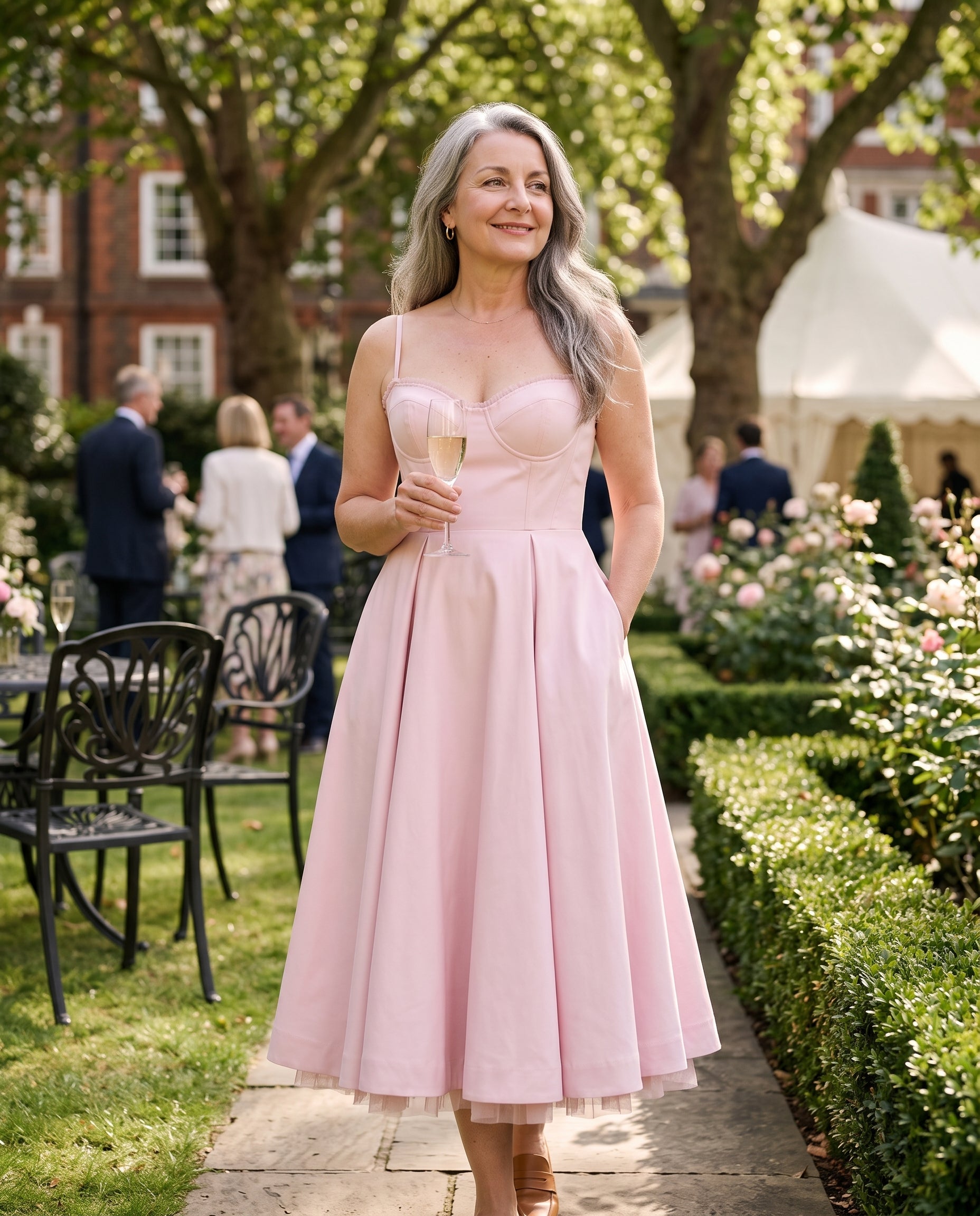 Persephone | Corset Midi Wedding Guest Dress With Full Skirt — lifestyle