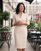 Philippa | Long Sleeve V-Neck Belted Midi Dress Workwear — lifestyle