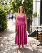 Isadora | Long Sleeve Satin Wedding Guest Dress — lifestyle