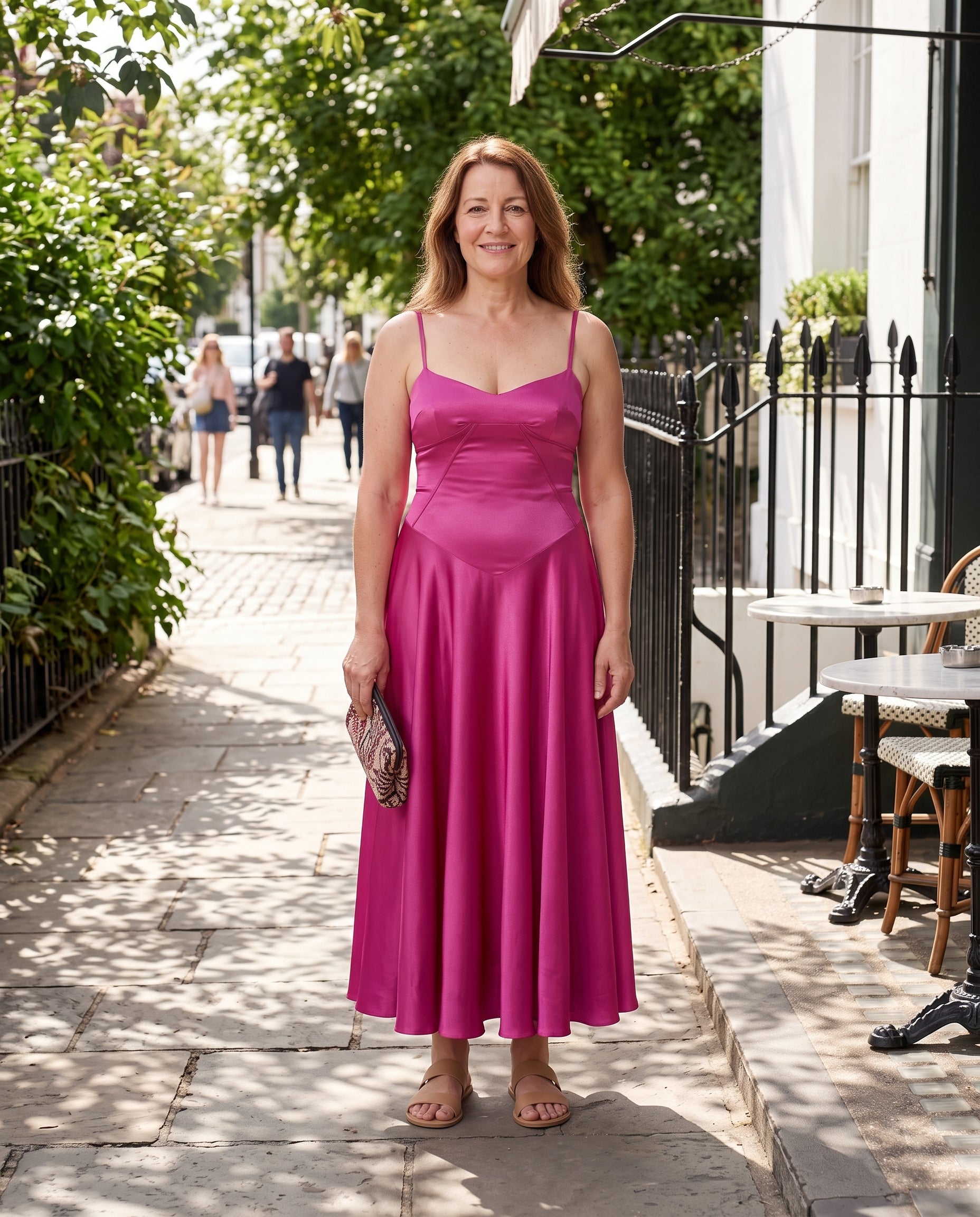 Isadora | Long Sleeve Satin Wedding Guest Dress — lifestyle