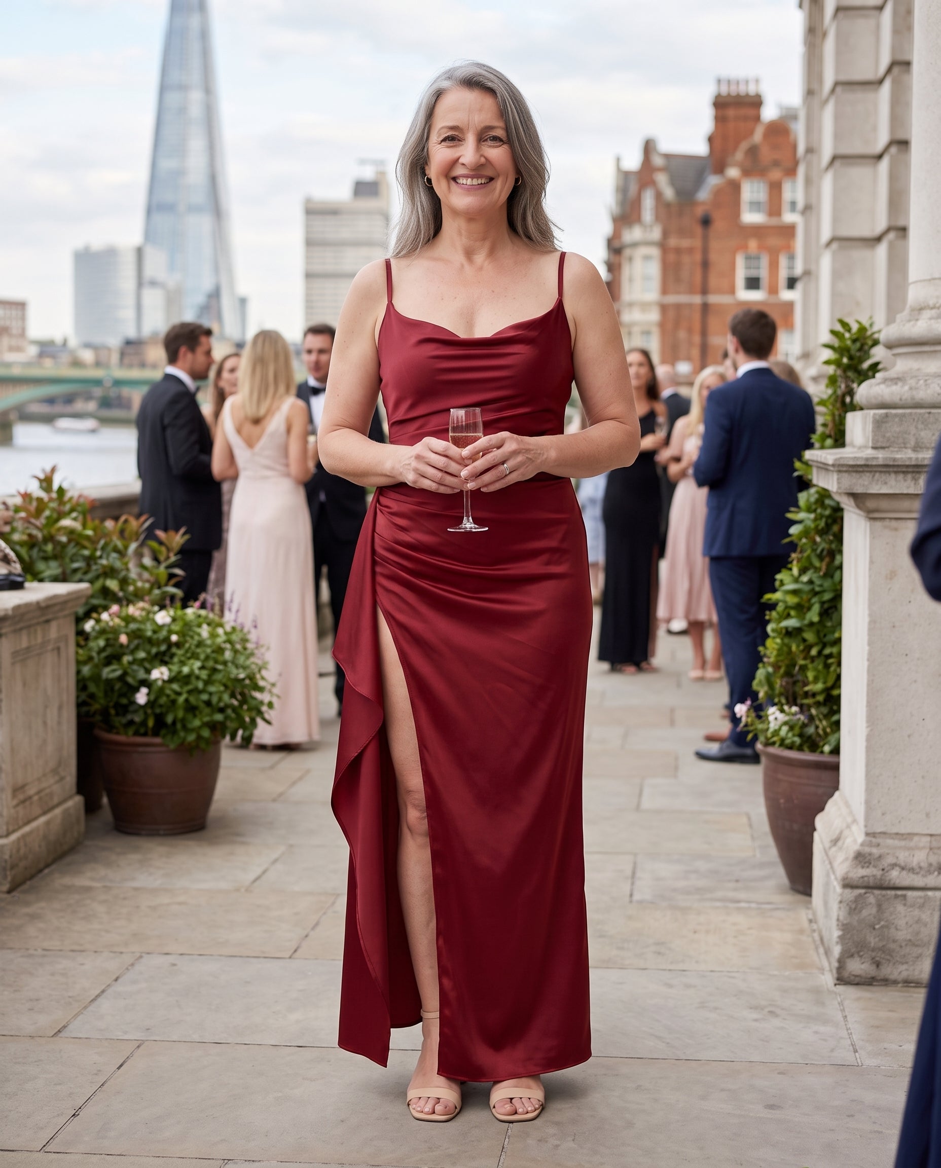 Honorine | Black Ruched Satin Bodycon Maxi Dress — lifestyle