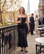 Faustine | Brown Satin Strapless Maxi Dress Evening Gown — lifestyle
