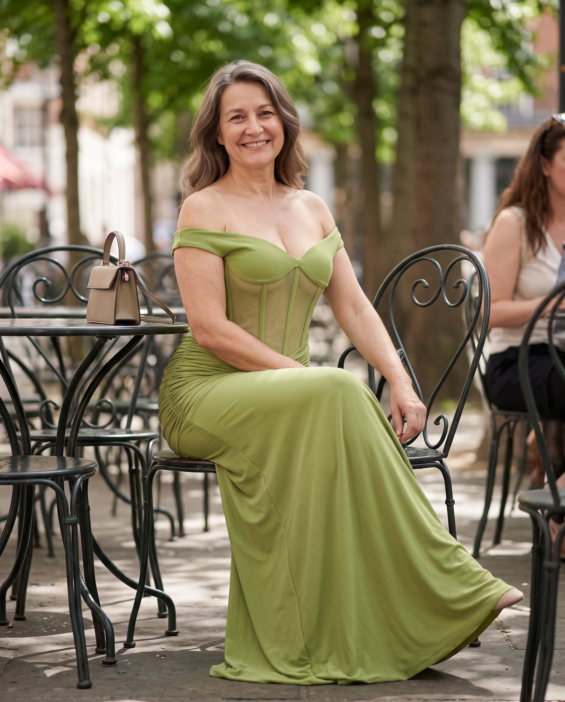 Camille | Off Shoulder Ruched Mesh Evening Maxi Dresses — lifestyle