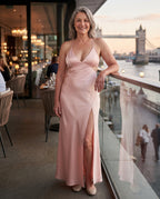 Penelope | Long Sleeve Satin Maxi Dress Evening Occasions — lifestyle