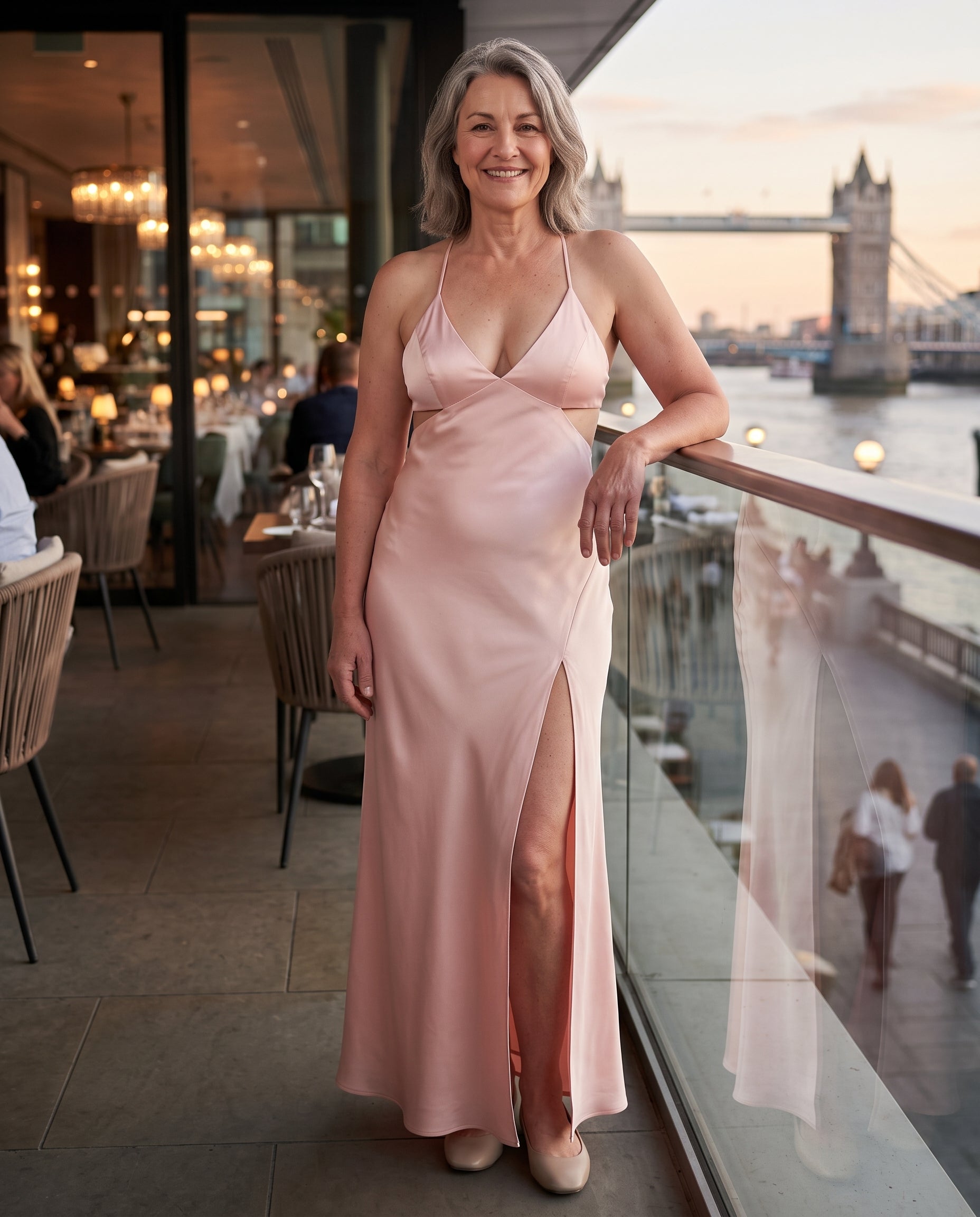 Penelope | Long Sleeve Satin Maxi Dress Evening Occasions — lifestyle