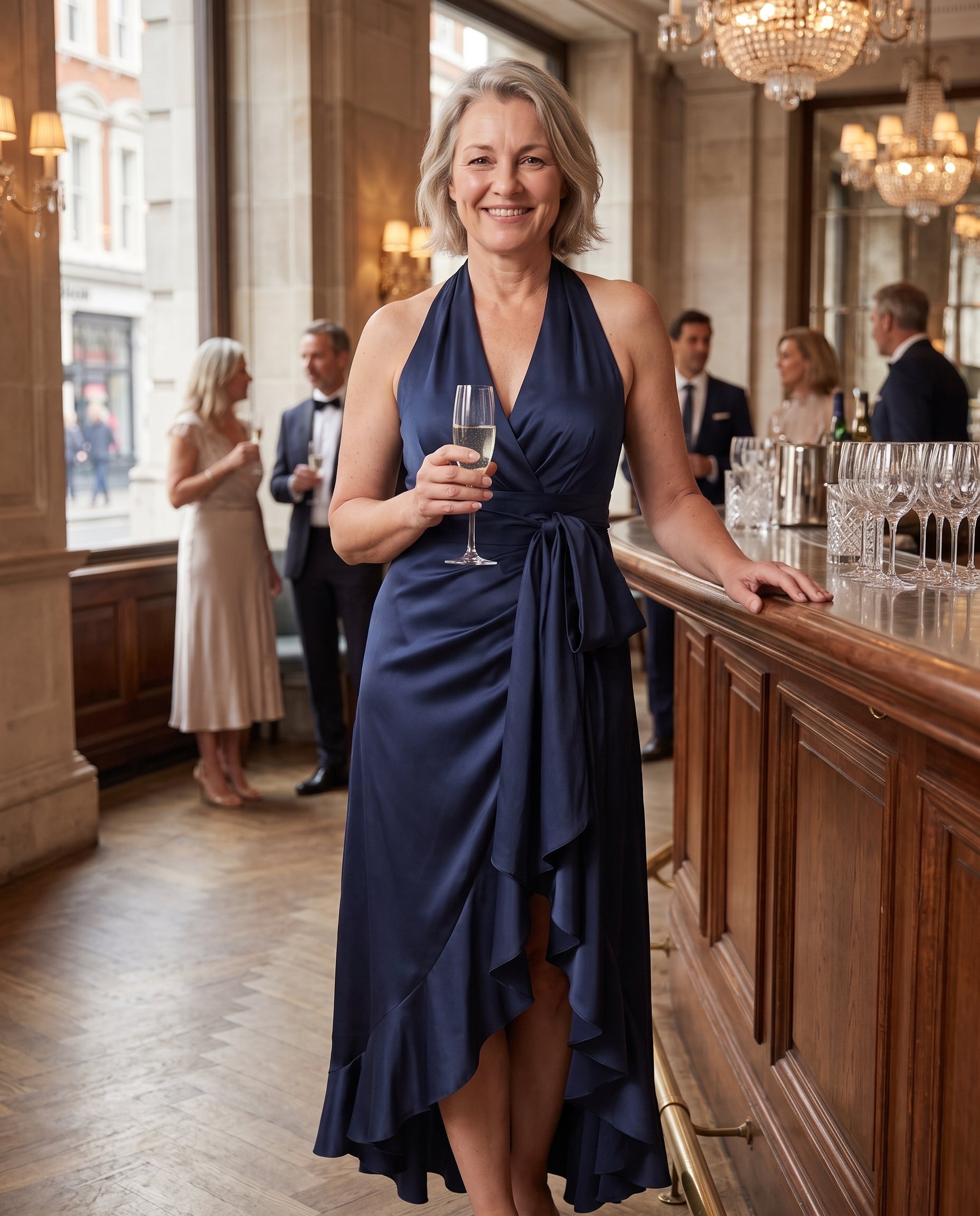 Amandine | Halter Neck Satin Maxi Dress With Ruffle Hem — lifestyle