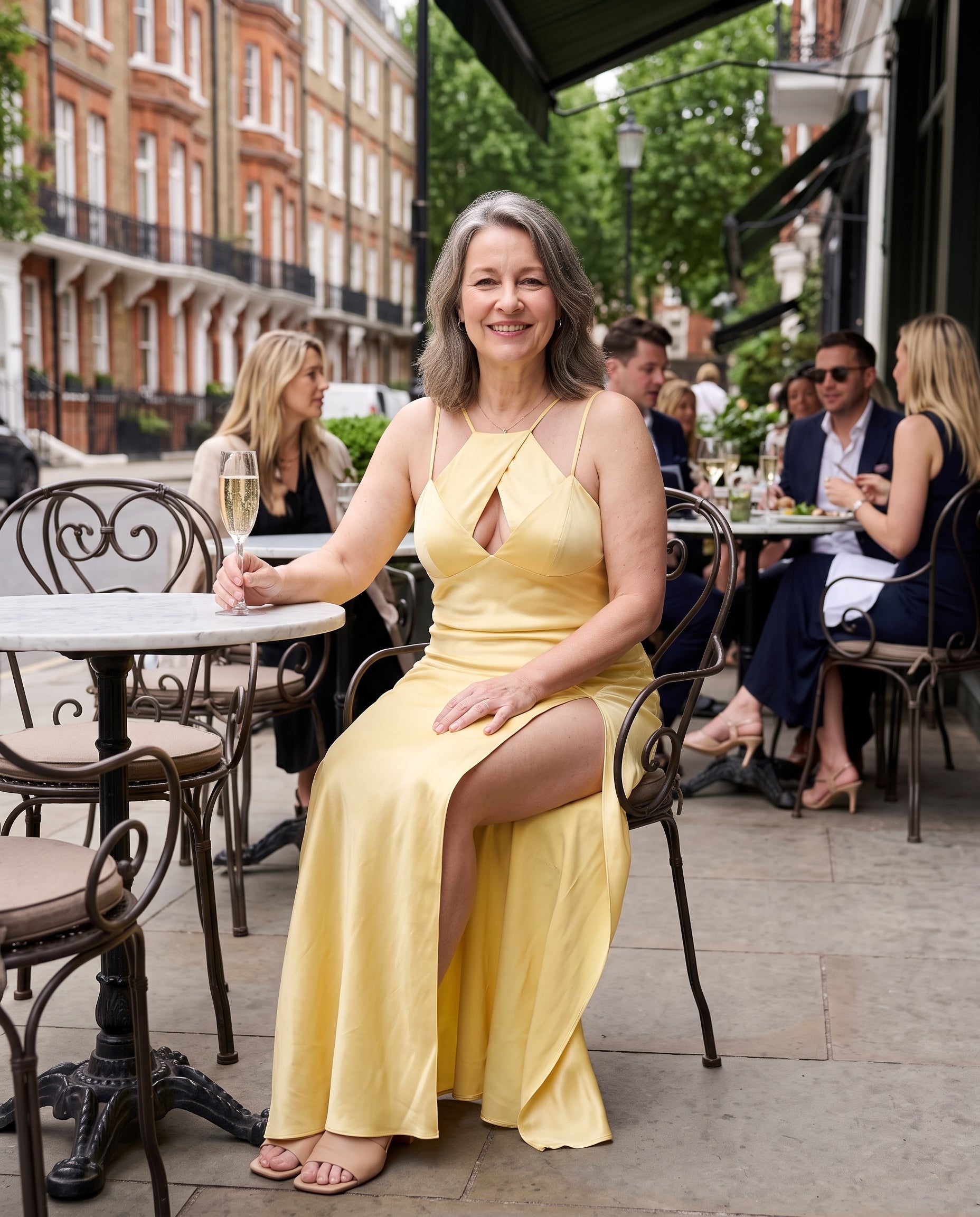 Theodora | Satin Maxi Wedding Guest Dresses with Split — lifestyle
