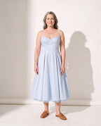 Persephone | Corset Midi Wedding Guest Dress With Full Skirt — Light Blue