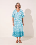 Ophelia | Long Sleeve Floral Midi Dress Wedding Guest — Light Blue