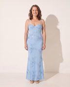 Rosaline | Red Floral Corset Maxi Dress Wedding Occasion — Light Blue