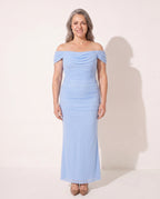 Giselle | Long Sleeve Wedding Guest Dresses Ruched Mermaid Gown — Light Blue