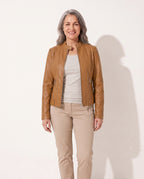 Helena | Womens Motorcycle Jacket in Premium Vegan Leather — Light Brown