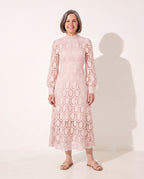 Honorine | Long Sleeve Lace Midi Wedding Guest Dresses — Light Pink