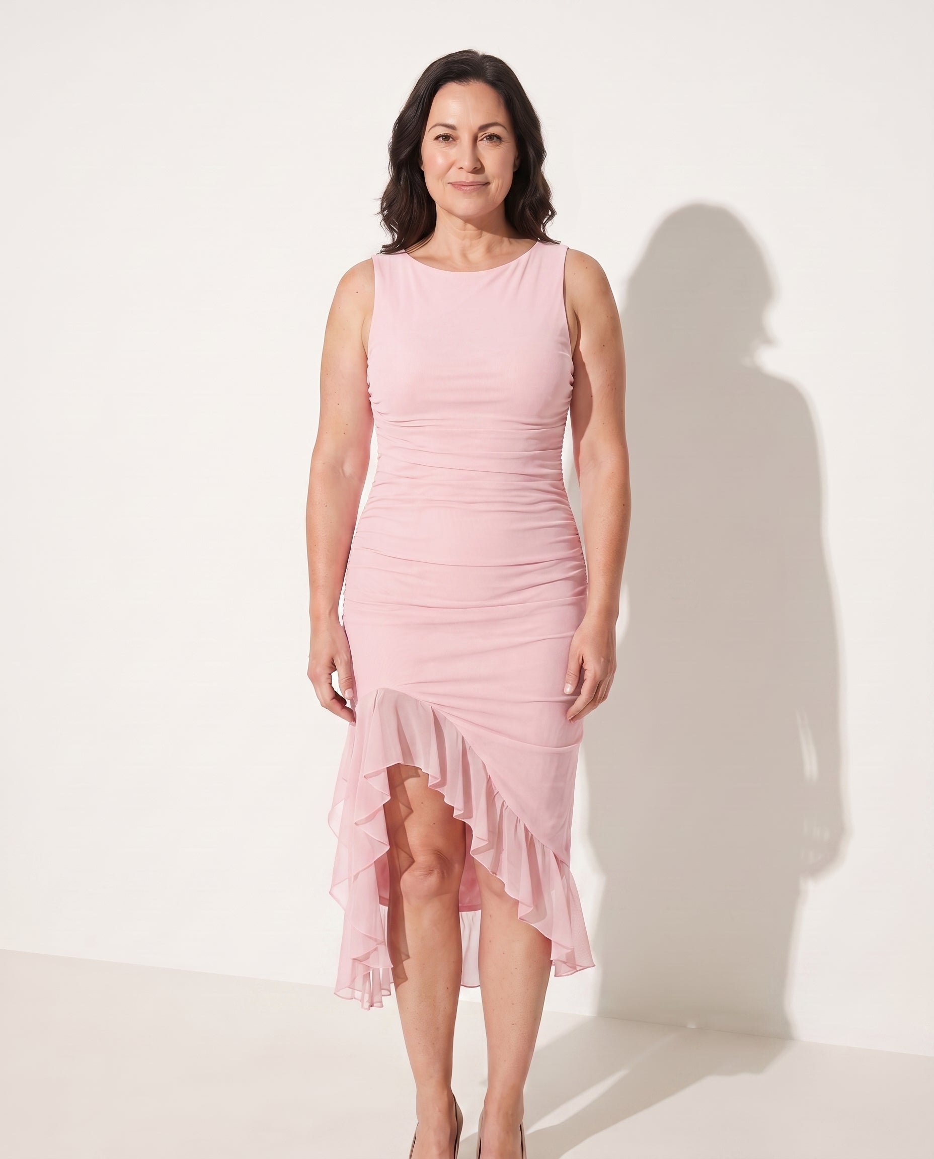 Romilly | Women Ruched Sleeveless Midi Autumn Wedding Guest Dresses — Light Pink