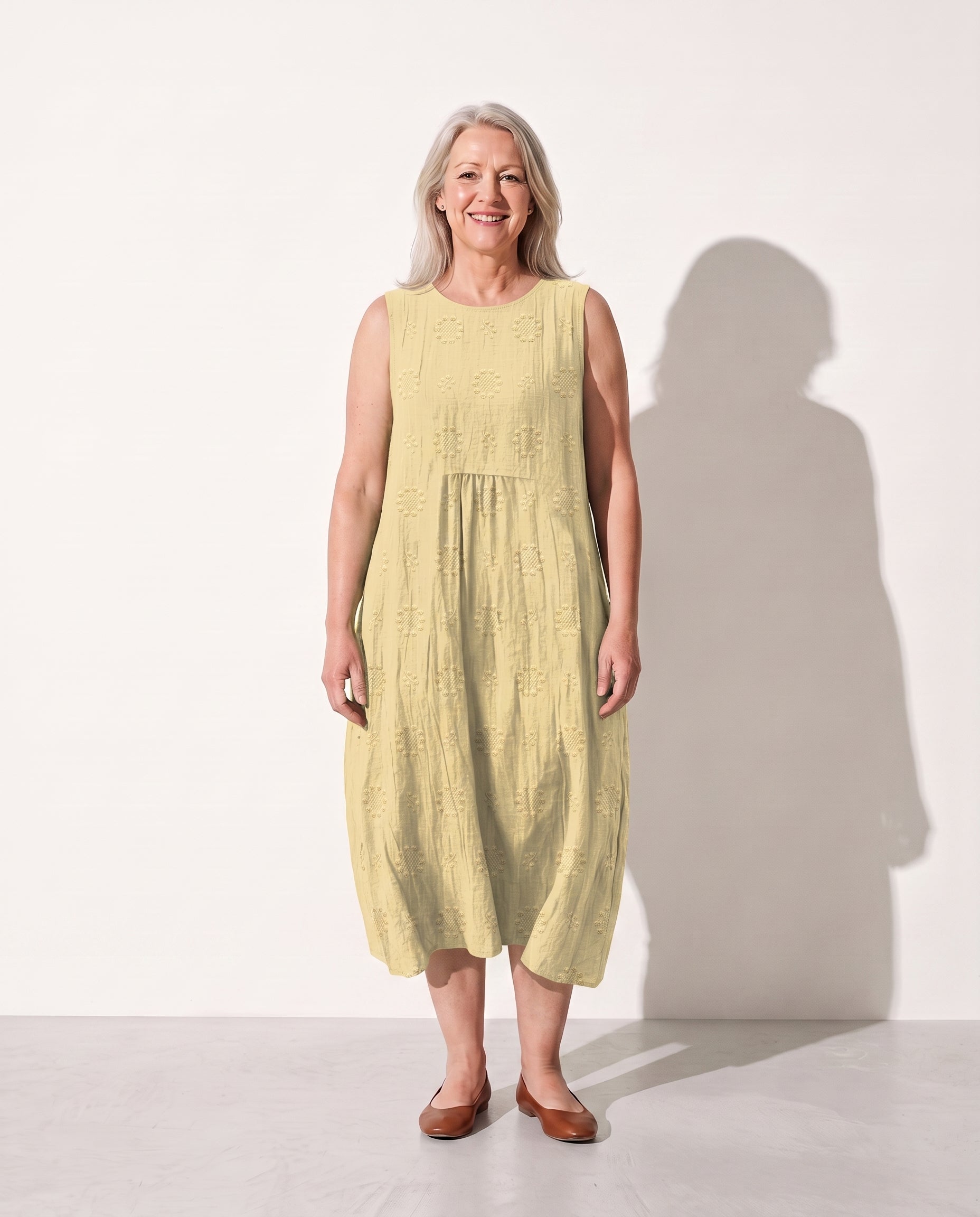 Evangeline | Elegant Embroidered Floral Dresses For Women — Light Yellow