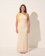 Verena | Wedding Guest Dresses With Sleeves Ruffle One Shoulder — Light Yellow